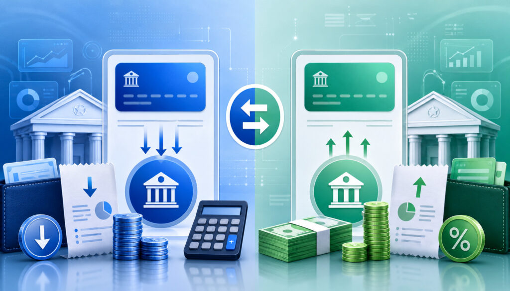 ACH debit vs ACH credit cost comparison illustration