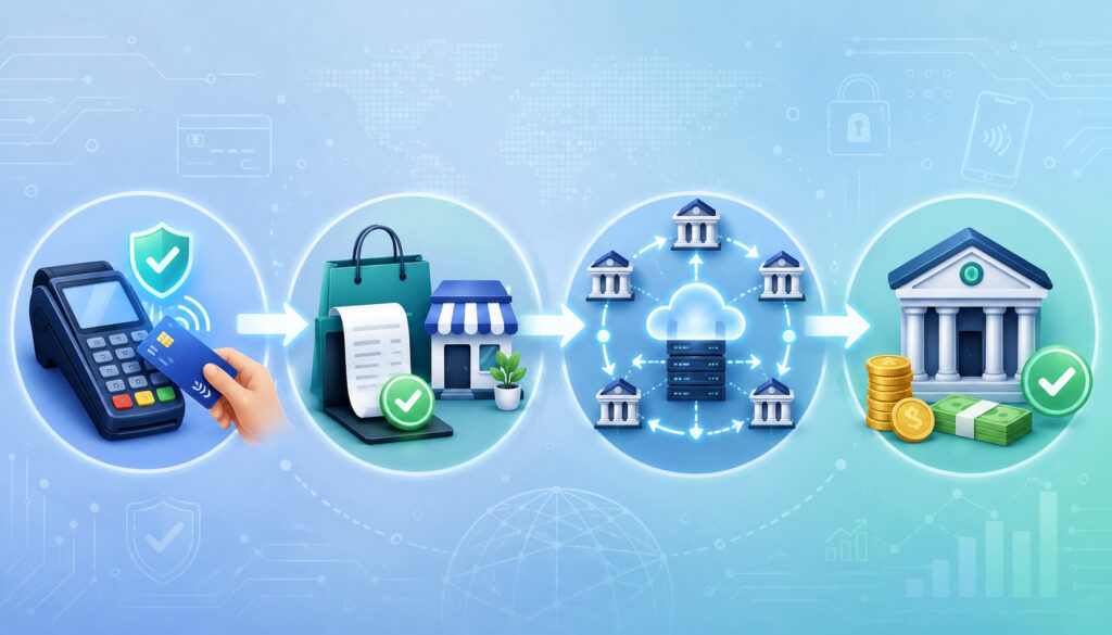 Payment processing flow from authorization to settlement