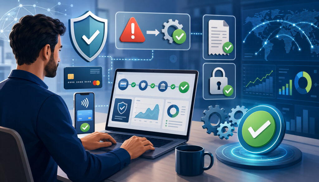 Payment processing issue prevention and security checklist illustration