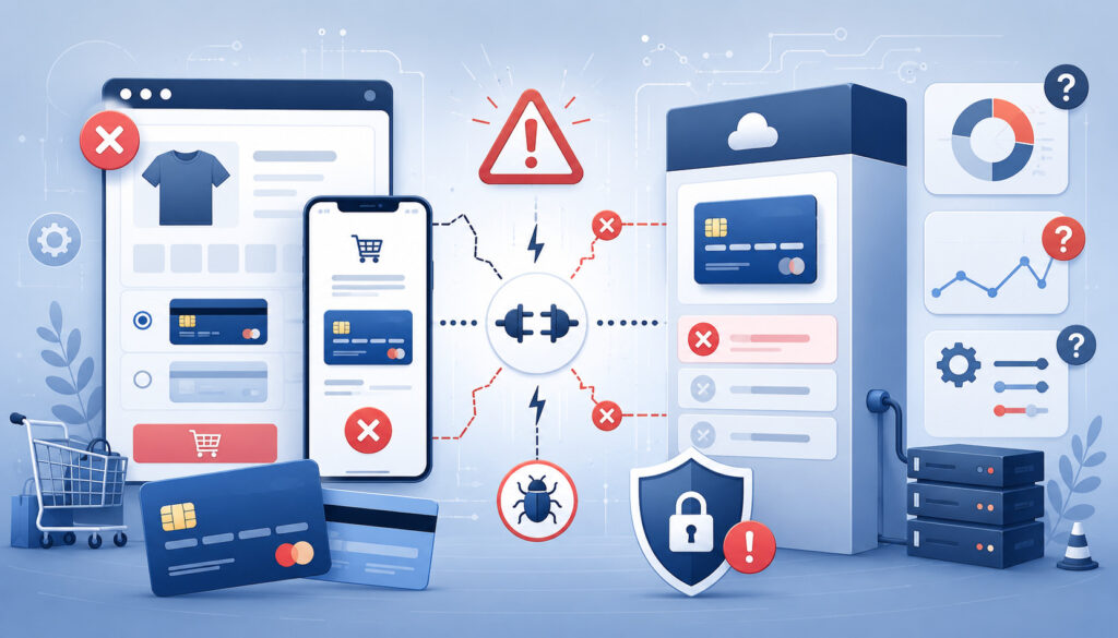 Payment gateway integration errors and failed checkout illustration