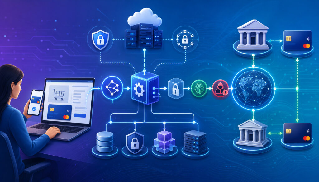 Payment API integration and credit card transaction network flow