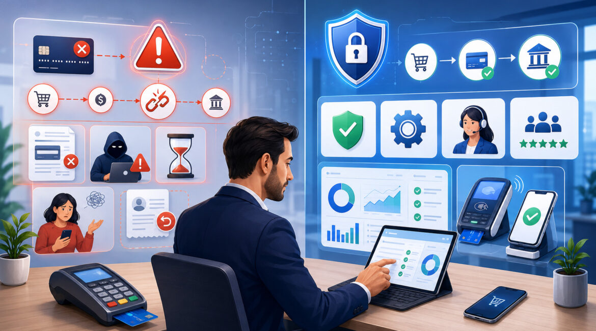Payment processing challenges and solutions illustration