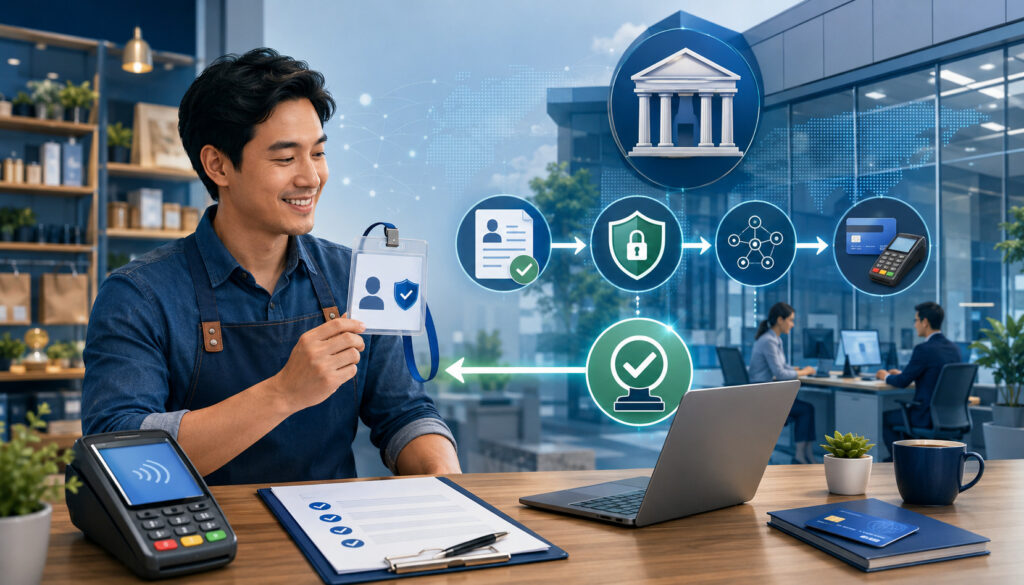 Merchant ID assignment and payment approval process illustration