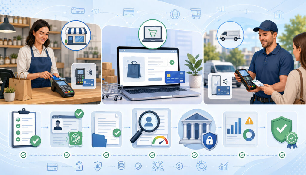Merchant account structures and approval requirements comparison illustration