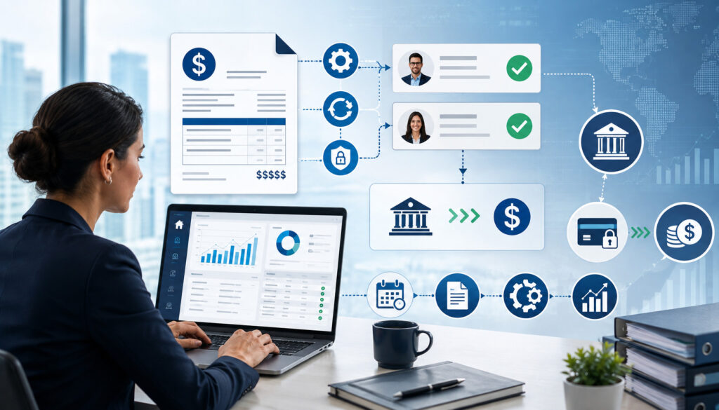 Finance professional managing automated high-value payments and accounts payable workflows