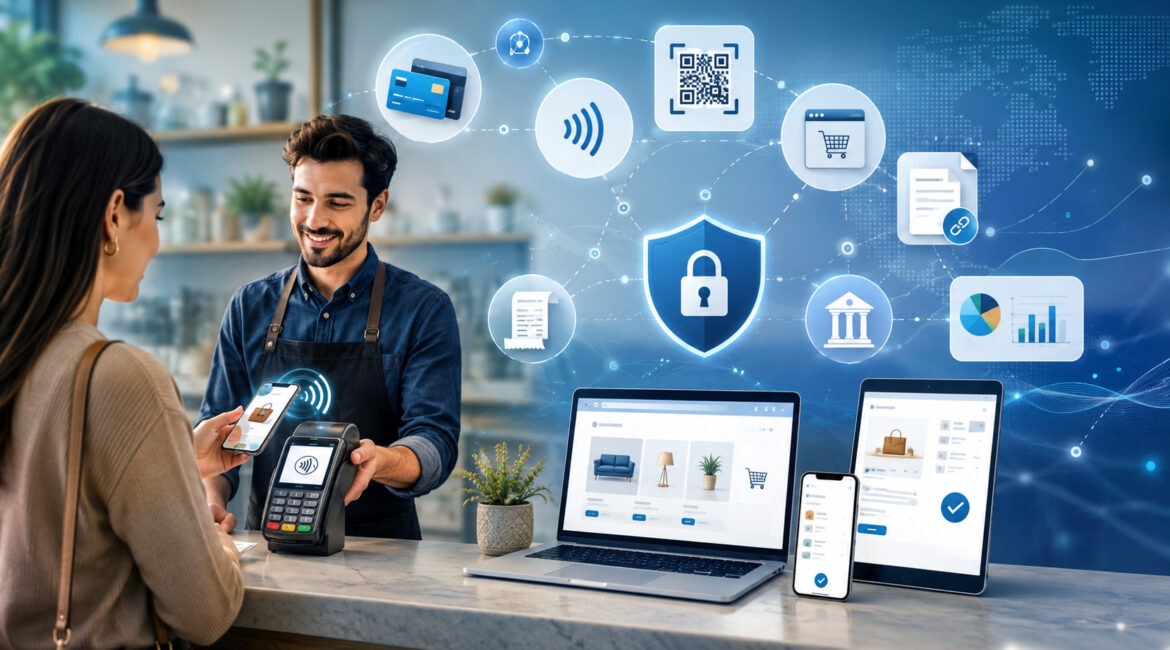 Business accepting secure electronic payments across multiple digital channels