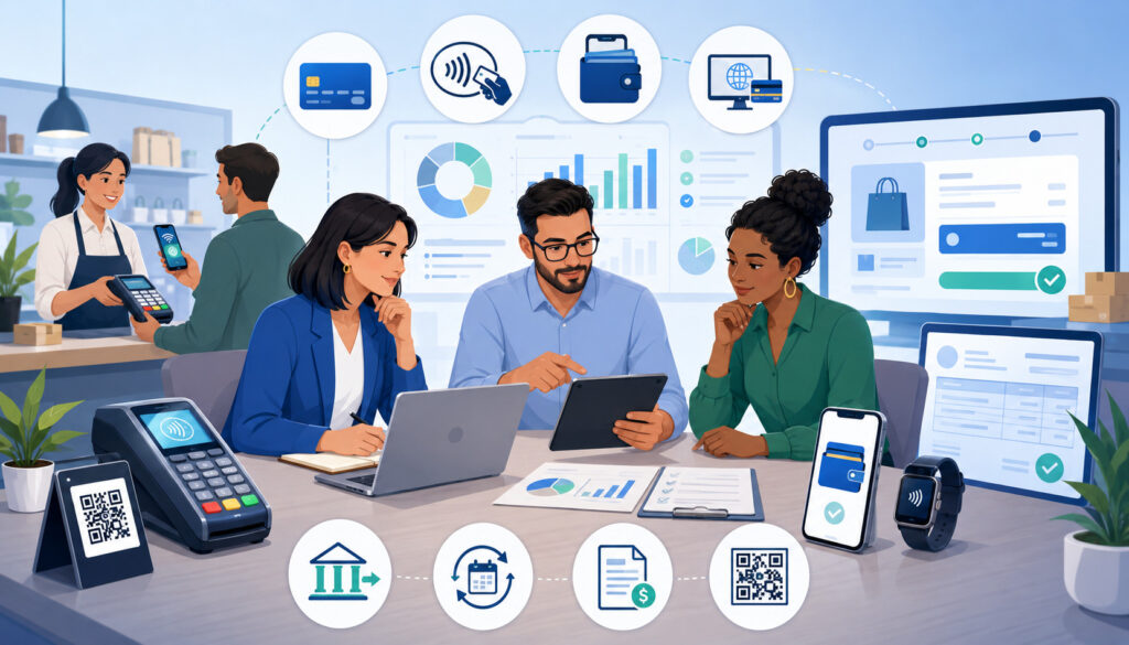 Business owners evaluating suitable payment methods and digital payment options
