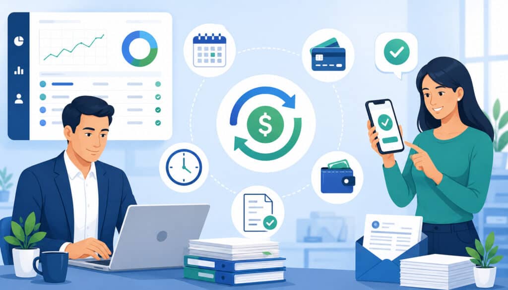 Recurring billing automation with digital payments, invoices, and customer convenience
